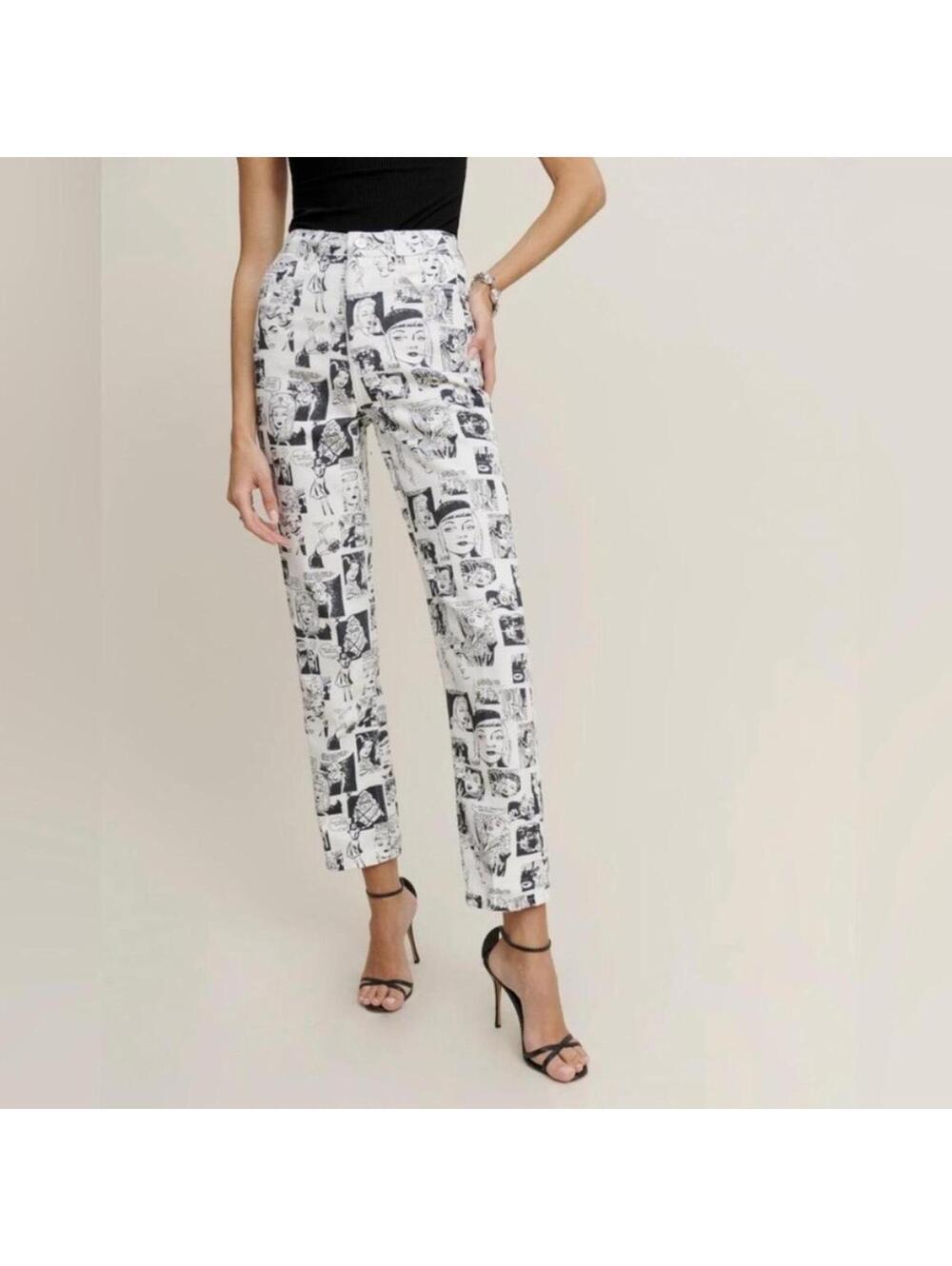 Reformation Comic Newsprint High Rise Straight Leg Jeans Size 26” Waist